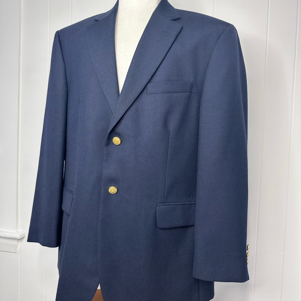 Vintage Stafford Navy Hopsack Gold Button Blazer - Picture 8 of 11